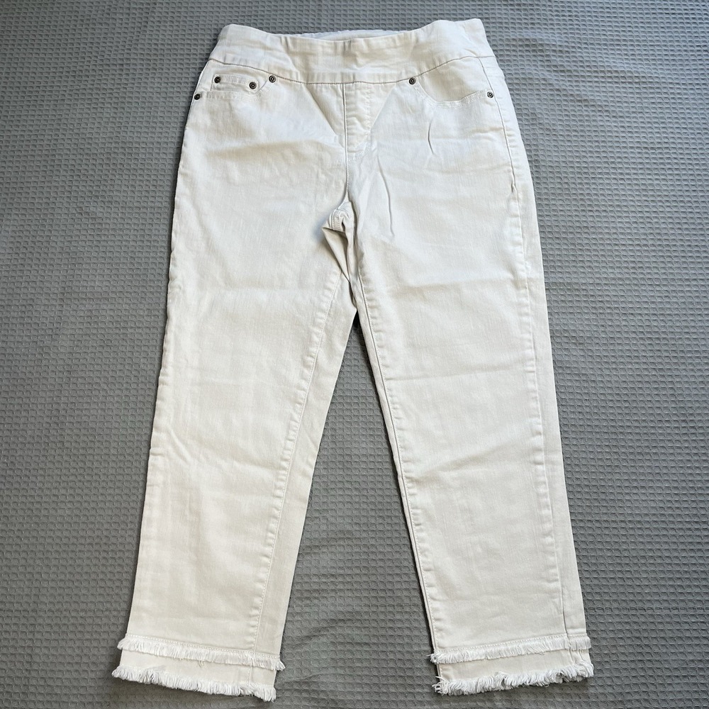 Slim-Sation Pants 10P 10 Petite Womens By Multiples Fray Hem Crop Ankle Khaki